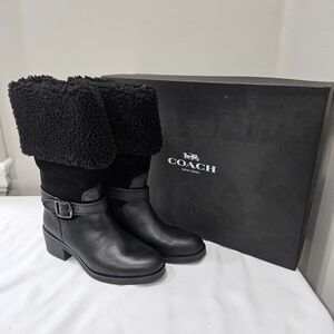 Coach Womens Parka Shearling Boot Size 8M Black Western Casual Whimsygoth Boots